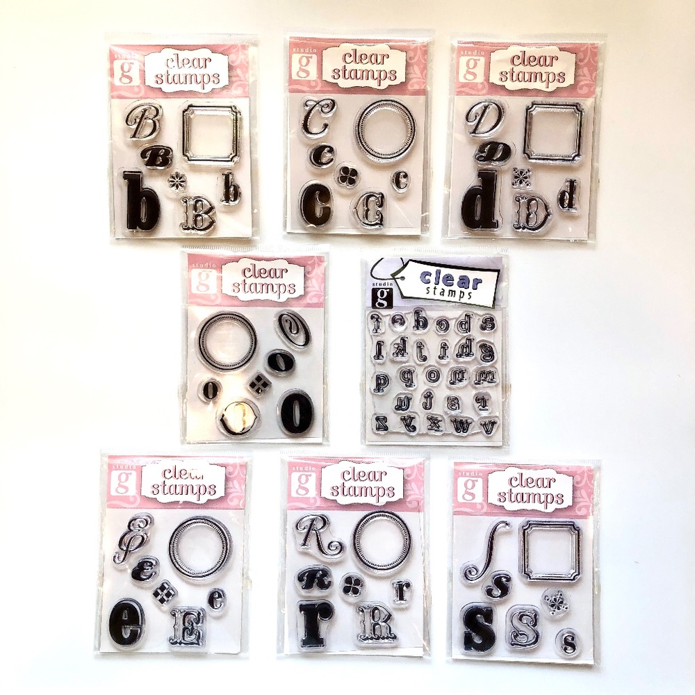 STUDIO G Alphabet Clear Acrylic Cling Rubber Stamps Set of 8 (61 Pc) RARE, NEW!
